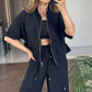 Black Zipped Jacket Crinkled Set