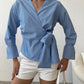 Striped Blue Tie Shirt With Side Belt (Petite Size)