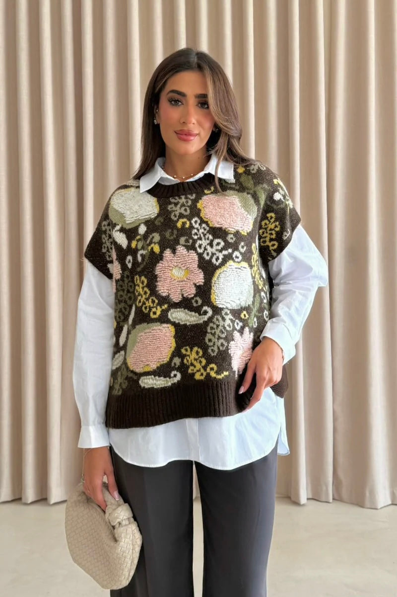 Embroidered Brown Vintage Vest