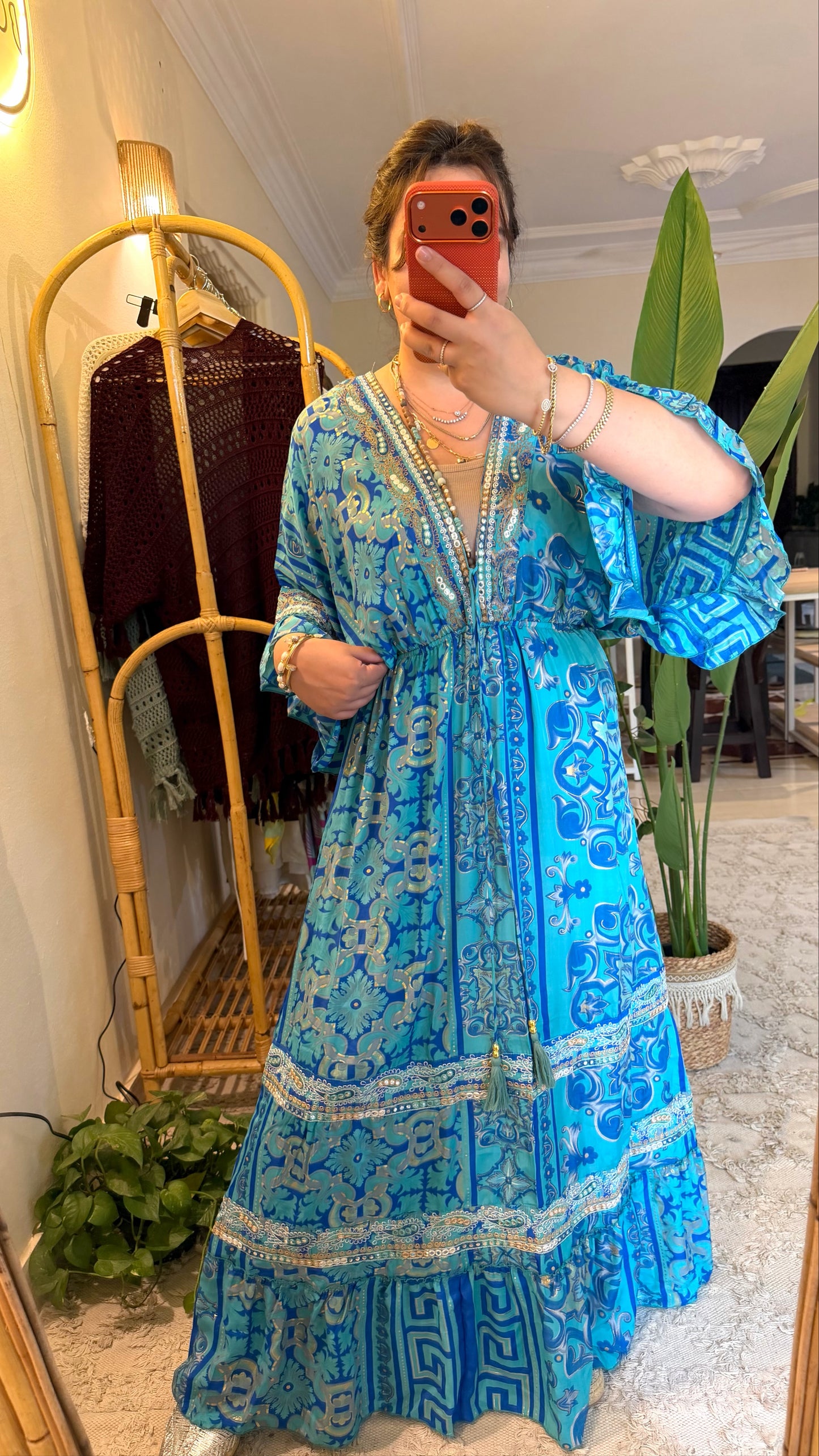 The Italian Aqua Embroidery Dress With Tassels