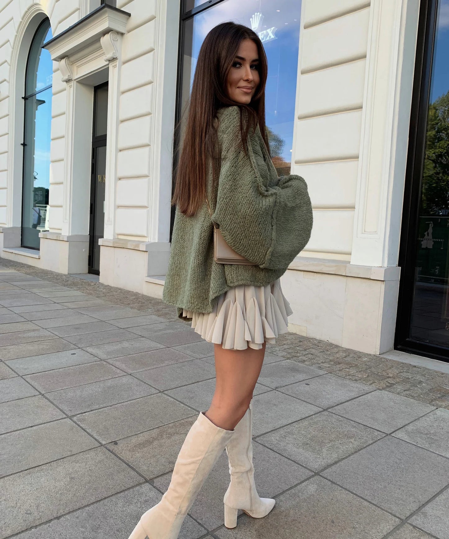 Italian Olive Triko Cardigan With Golden Buttons (PREORDER - DELIVERY IN 15 DAYS)