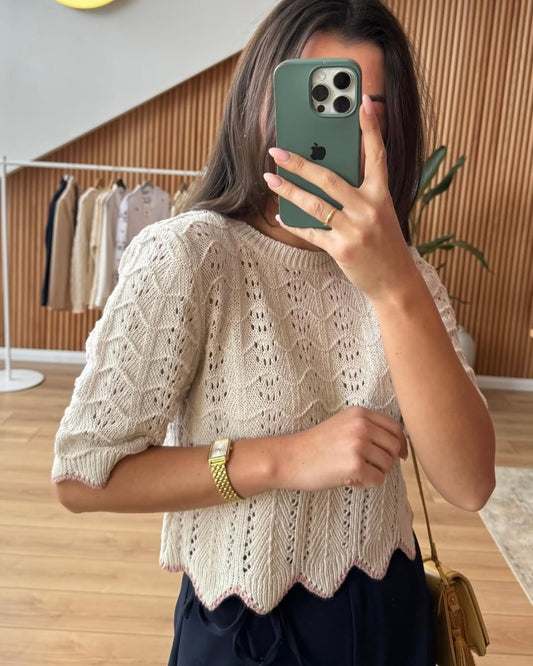 Off White X Pink Zigzag Crochet Top