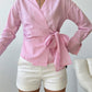 Striped Pink Tie Shirt With Side Belt (Petite Size)