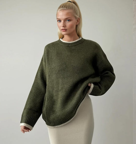 Olive Pullover With Off White Line