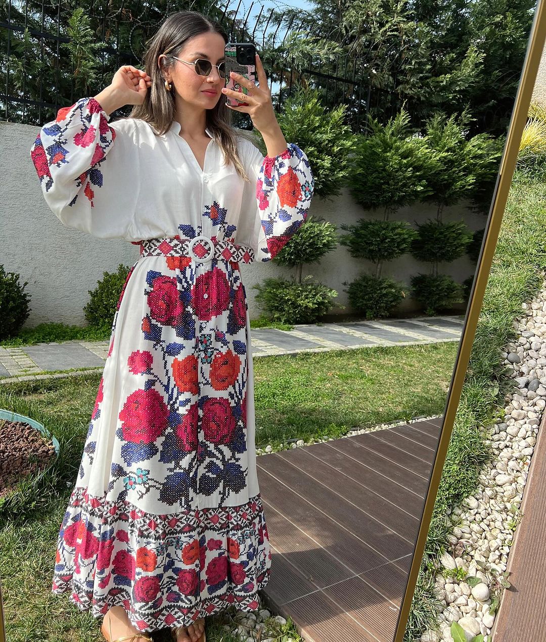 Off White X Purple Floral Pattern Belted Dress
