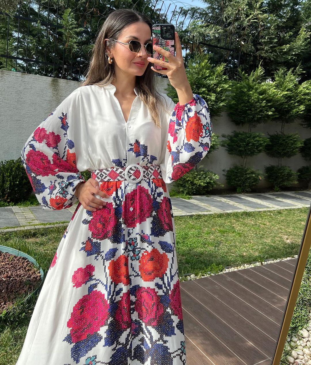 Off White X Purple Floral Pattern Belted Dress