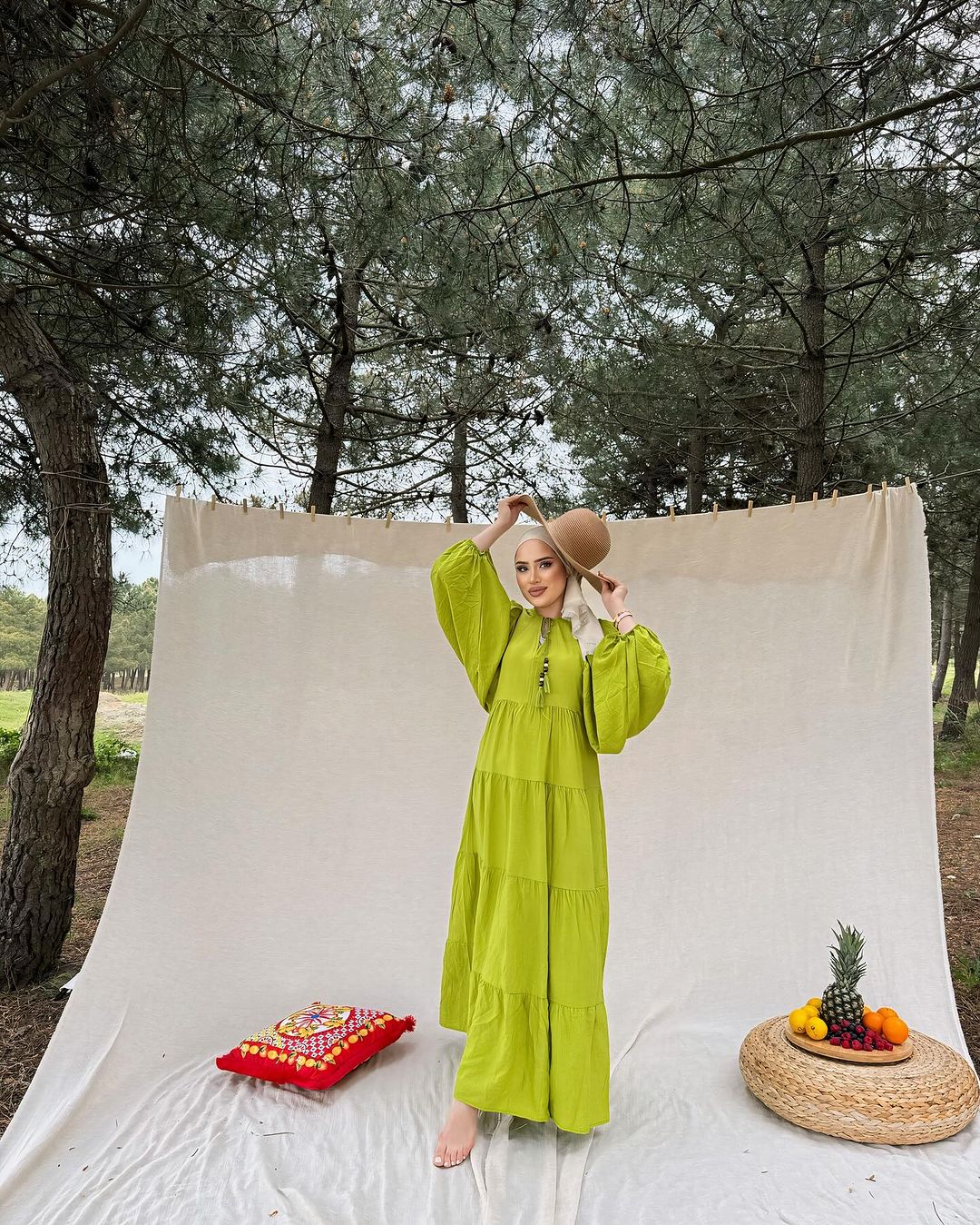 Lime Green Boho Wide Dress With Tassels