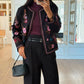 Black Pink Floral Embroidered Jacket
