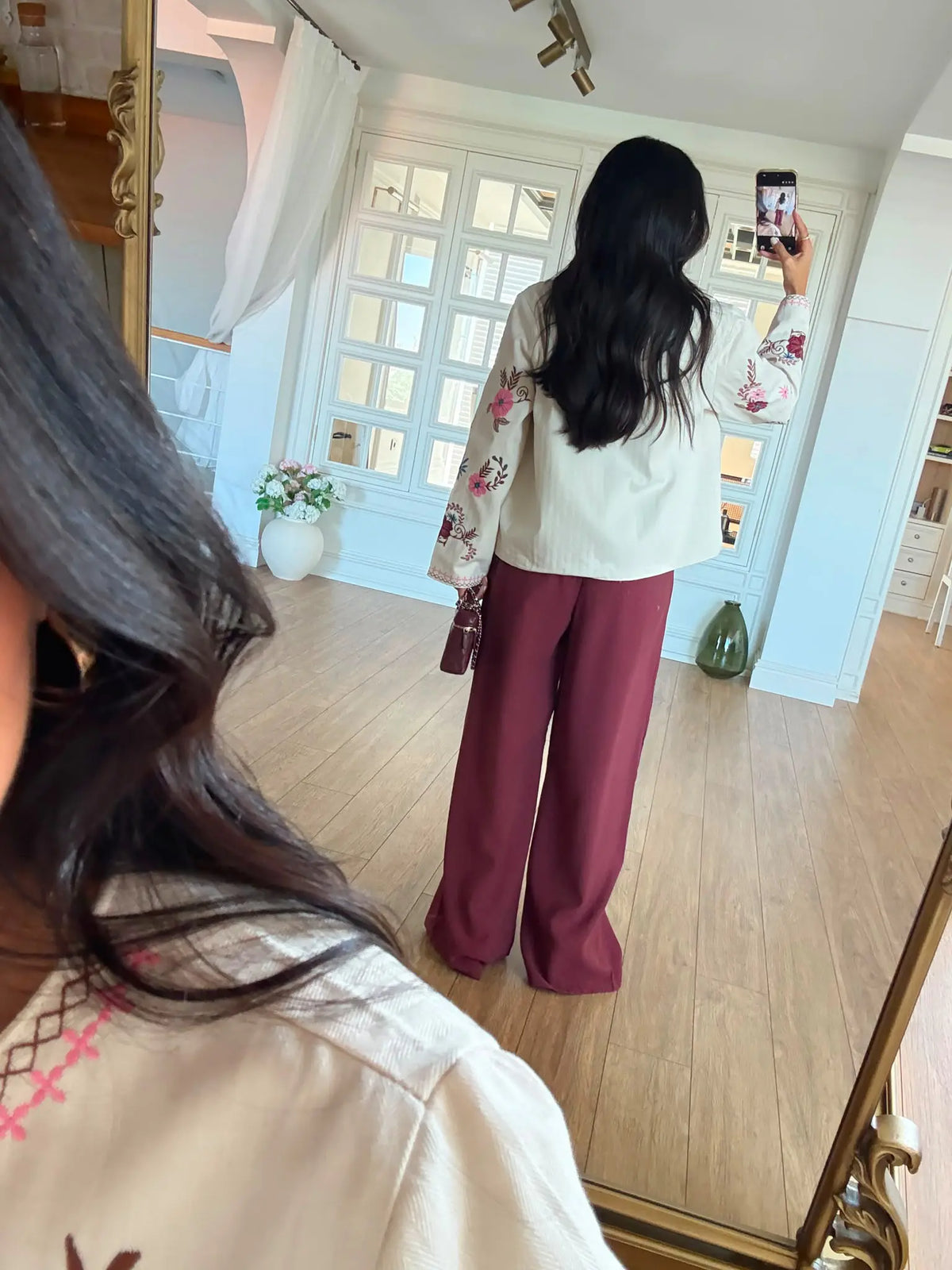 Off White Pink Floral Embroidered Jacket
