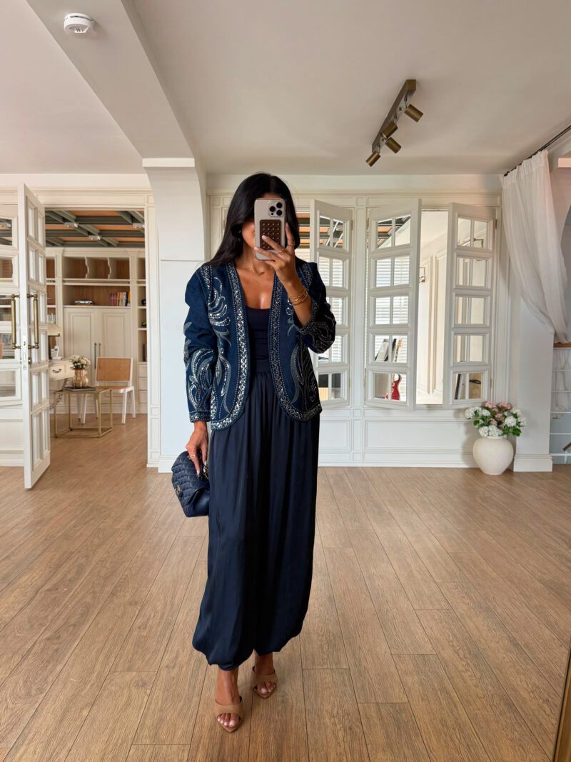 Dark Blue Sequined Denim Jacket