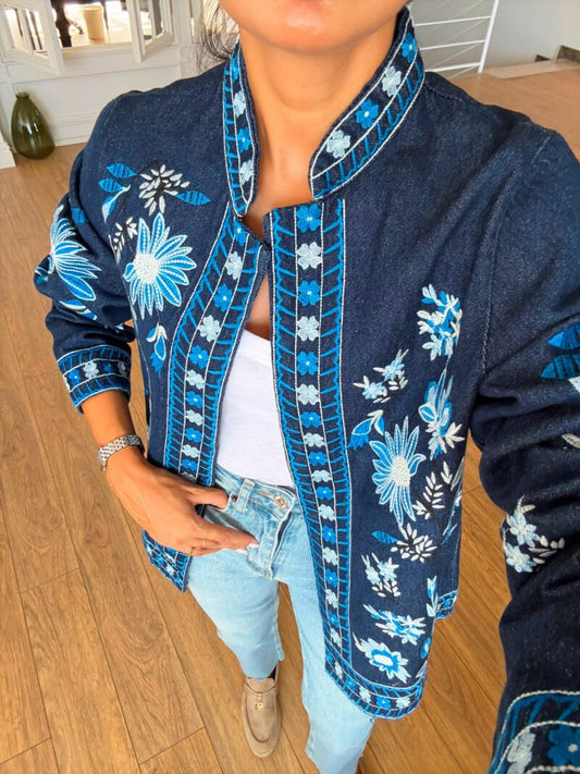 Persian Floral Navy Embroidered Jacket