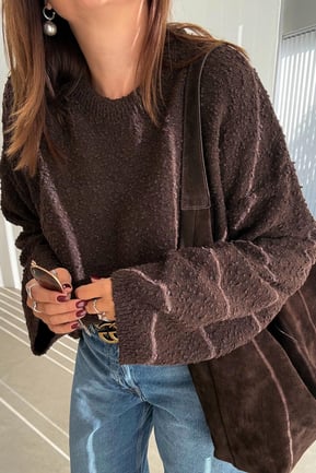 Brown Round Neck Stitch Pullover