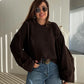 Brown Round Neck Stitch Pullover
