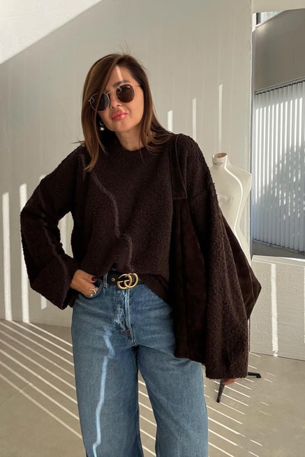 Brown Round Neck Stitch Pullover