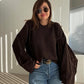 Brown Round Neck Stitch Pullover