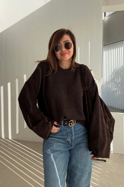 Brown Round Neck Stitch Pullover