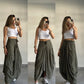 Khaki-Olive Boho Wide Skirt With Tassels