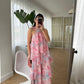 Pink Floral Chiffon Ruffles Dress