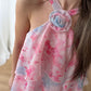 Pink Floral Chiffon Ruffles Dress