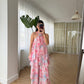 Pink Floral Chiffon Ruffles Dress