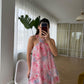 Pink Floral Chiffon Ruffles Dress