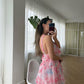 Pink Floral Chiffon Ruffles Dress