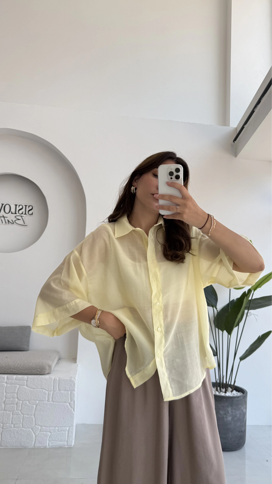Butter Yellow Oversized 3/4 Sleeve Shirt