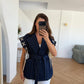 Dark Blue Denim Corded Vest Jacket With Belt & Pockets
