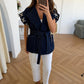 Dark Blue Denim Corded Vest Jacket With Belt & Pockets