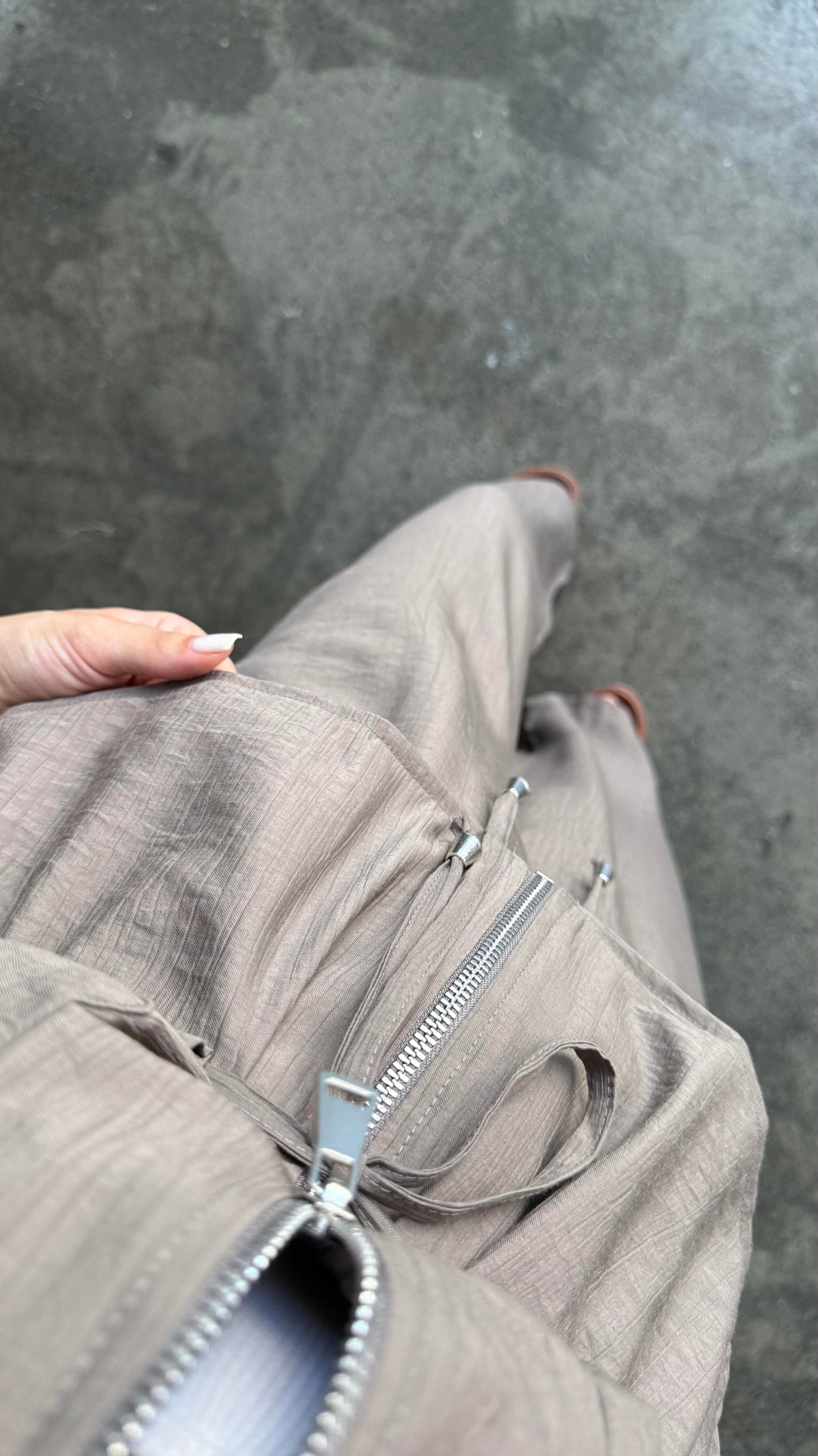 Brown Zipped Jacket Crinkled Set