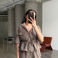 Brown Zipped Jacket Crinkled Set