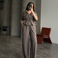 Brown Zipped Jacket Crinkled Set