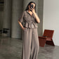 Brown Zipped Jacket Crinkled Set