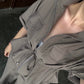 Brown Zipped Jacket Crinkled Set