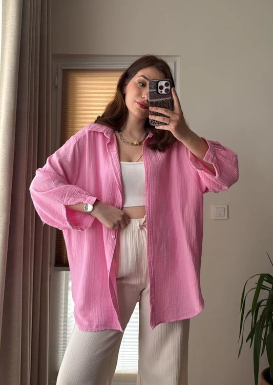 Pink Muslin Cotton Oversized Shirt