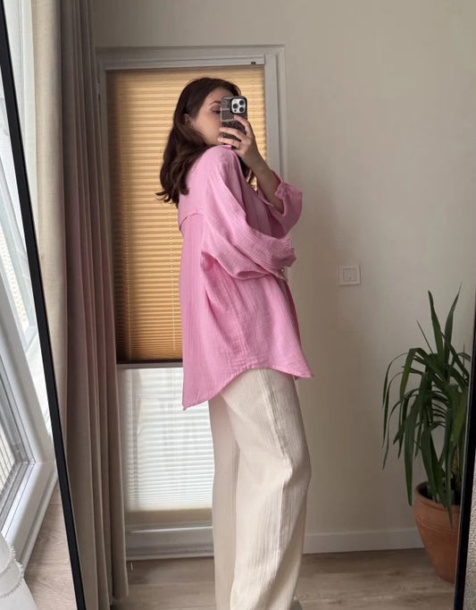 Pink Muslin Cotton Oversized Shirt