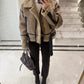 Cafe Faux Leather Jacket With Pockets & Belt