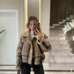 Cafe Faux Leather Jacket With Pockets & Belt