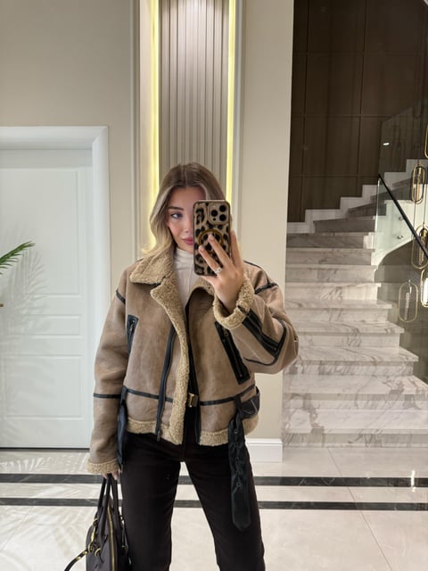 Cafe Faux Leather Jacket With Pockets & Belt