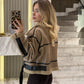 Cafe Faux Leather Jacket With Pockets & Belt