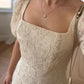 Cream Vintage Embroidered Dress With Square Neck