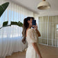 Cream Vintage Embroidered Dress With Square Neck