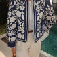 Cotton Embroidered Blue White Cardigan Jacket