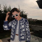 Cotton Embroidered Blue White Cardigan Jacket
