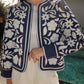 Cotton Embroidered Blue White Cardigan Jacket