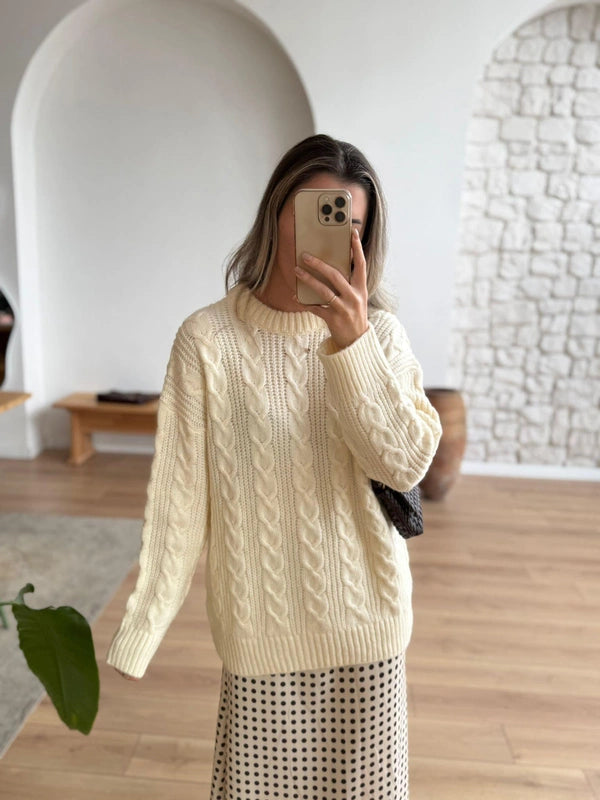 Cream Braided Pullover