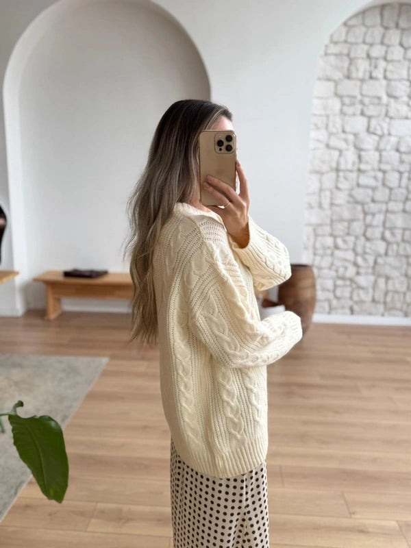 Cream Braided Pullover