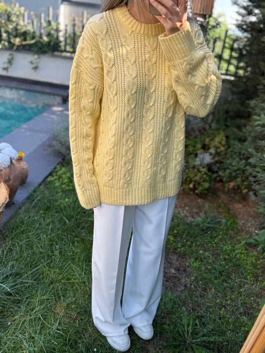 Yellow Braided Bell Sleeves Pullover