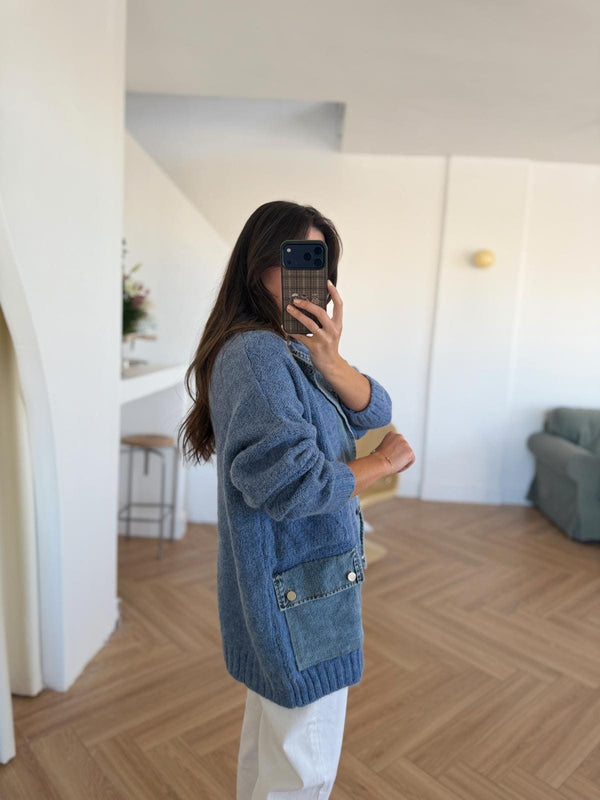 Denim X Blue Triko Cardigan With Double Pockets