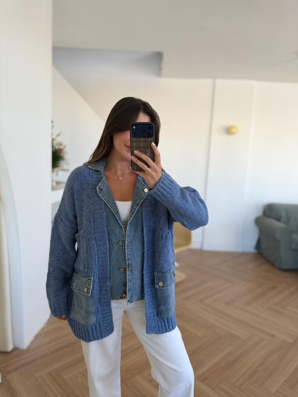 Denim X Blue Triko Cardigan With Double Pockets